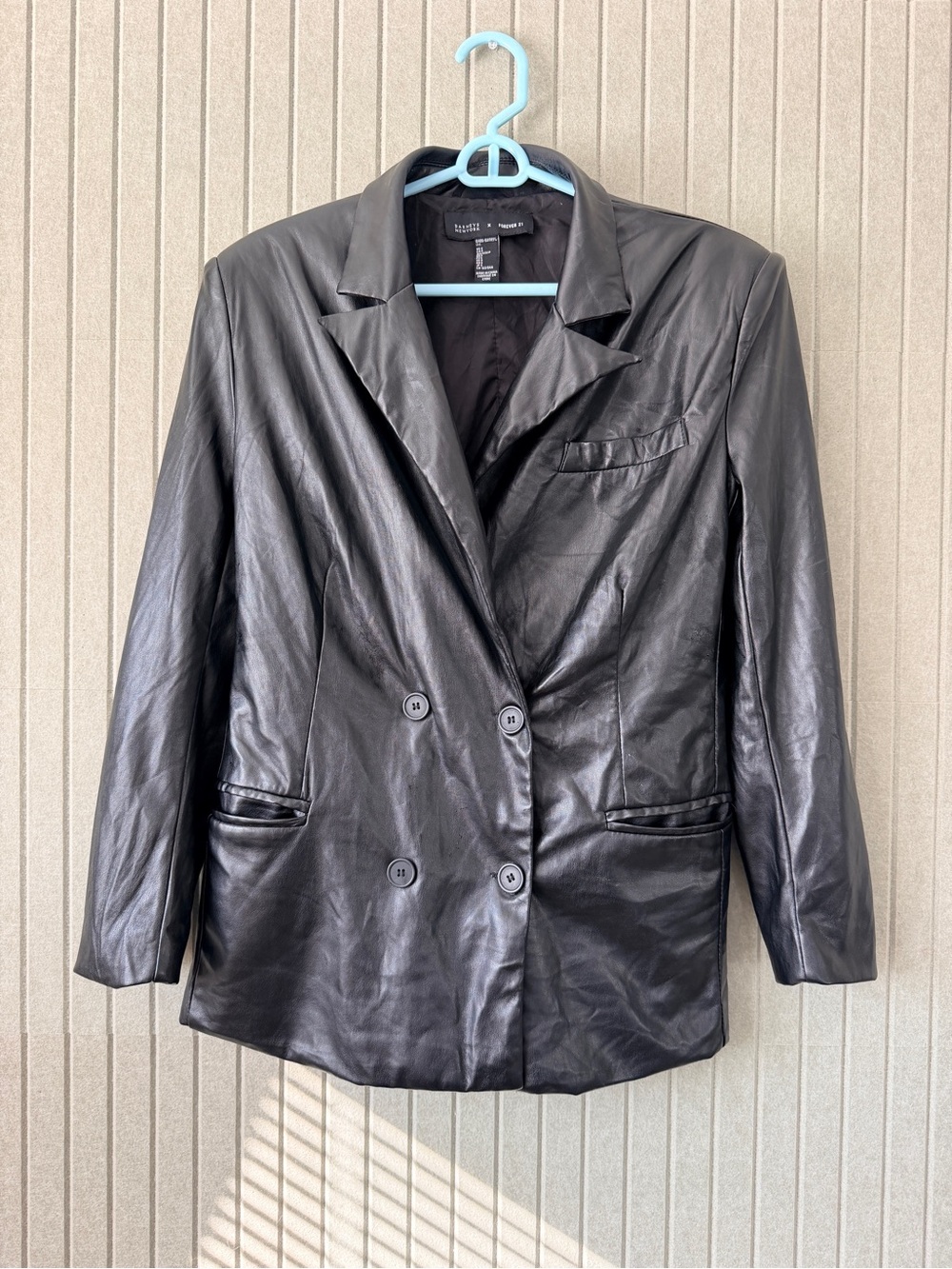 Barneys New York x Forever 21 Black Double-Breasted Leather Blazer